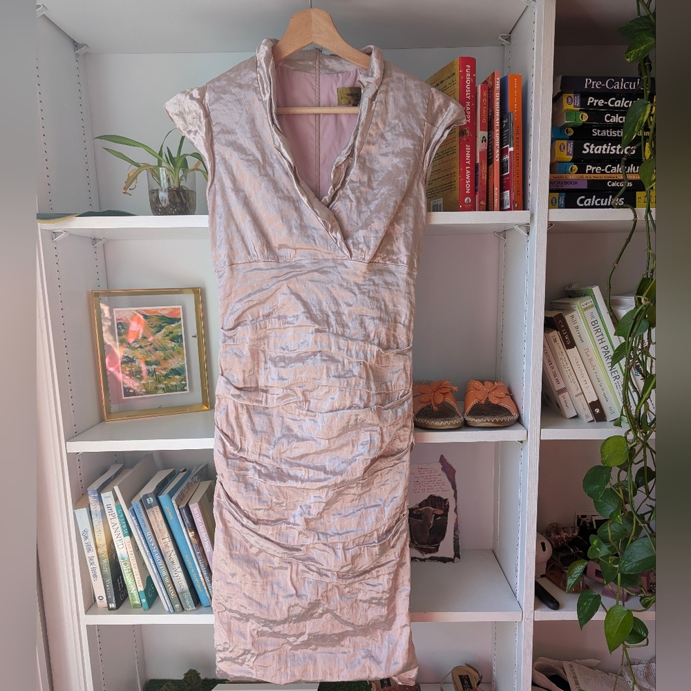 Vintage Nicole Miller Bodycon Dress Metallic Pink Size 6 Party Wedding Guest